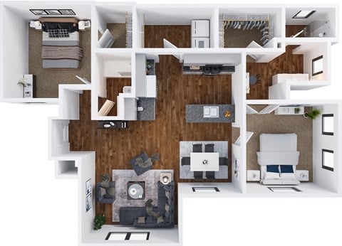 Floor plan for 2 beds, 2 baths, 1130 sqft